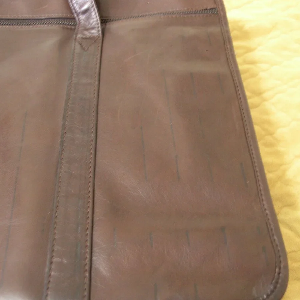 TUMI Dark Brown Leather Expandable Laptop Organizer Briefcase